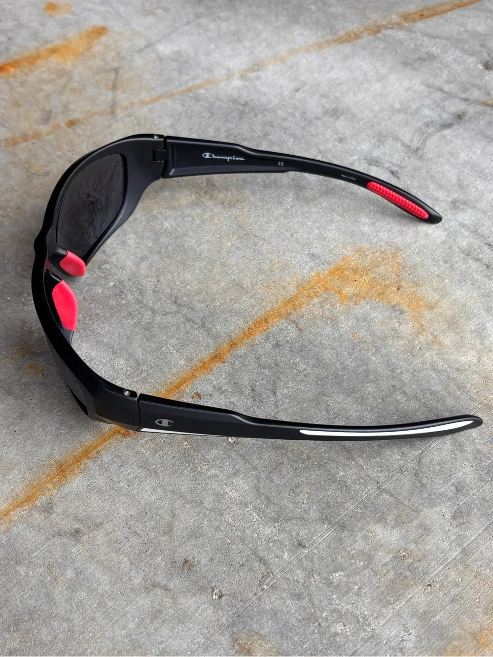 Champion Wraparound Sport Sunglasses Black Red Y2K Racing Streetwear Athleisure
